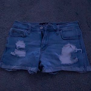 Stretchy distressed jean shorts hollister light blue